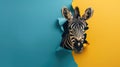 Amusing zebra peers through ripped hole against vibrant paper backdrop. Ai Generated