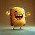 Amusingly illustrated hot dog bun, waving its hands in merriment Royalty Free Stock Photo