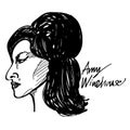 Amy winehouse vector cartoon illustration black and white drawing