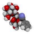 Amygdalin 3D rendering. Atoms are represented as spheres with conventional color coding: hydrogen white, carbon grey, oxygen Royalty Free Stock Photo