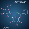 Amygdalin, laetrile molecule, is a naturally occurring cyanogenic glycoside. Structural chemical formula on the dark blue Royalty Free Stock Photo