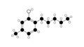 amylmetacresol molecule, structural chemical formula, ball-and-stick model, isolated image amc