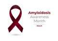 Amyloidosis Awareness Month March concept with burgundy awareness ribbon