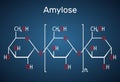 Amylose molecule. It is a polysaccharide and one of the two components of starch. Structural chemical formula on the dark blue Royalty Free Stock Photo