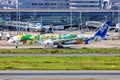 ANA All Nippon Airways Boeing 787-9 Dreamliner airplane at Tokyo Haneda Airport in Japan Pikachu Jet special livery Royalty Free Stock Photo