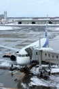 ANA flight loading at Chitose airport on a snowy day Sapporo