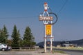Anaconda, Montana - July 11, 2021: Neon sign for the Copper Bowl Cafe, Casino and bowling alley in the downtown area
