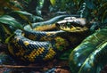 Anaconda snake in the Amazon jungle. Big Dangerous snake