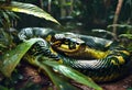 Anaconda snake in the Amazon jungle. Big dangerous snake