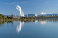 Anacortes oil refinery at March Point and Mount Baker Royalty Free Stock Photo