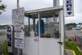 Anacortes, WA USA - circa November 2021: Close up view of a parking payment ticket booth outside of the Washington State Ferry Royalty Free Stock Photo