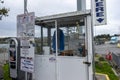 Anacortes, WA USA - circa November 2021: Street view of the Washington State Ferry Terminal parking lot payment machine Royalty Free Stock Photo