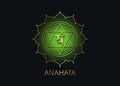 Anahata Fourth chakra with the Hindu Sanskrit seed mantra Vam. green is a flat design style symbol for meditation, yoga, Gold