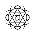 Anahata icon. The fourth heart chakra. Vector black line symbol. Sacral sign. Meditation