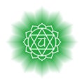 Anahata icon. The fourth heart chakra. Vector green gloss and shine. Line symbol. Sacral sign. Meditation Royalty Free Stock Photo