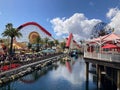 A view of the incredicoaster at Pixar Pier on a spring day at California Adventure Park, Anaheim, California