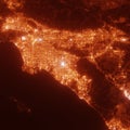 Anaheim city lights map, top view from space. Aerial view on night street lights. Global networking, cyberspace Royalty Free Stock Photo