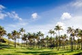 Anakena beach and Ahu Nau Nau on Easter Island