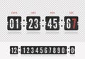 Analog airport board countdown timer with hour or minute. Vector vintage flip clock time counter. Scoreboard number font