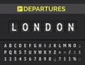 Airport flip board font showing flight departure destination in Europe London. Vector Royalty Free Stock Photo