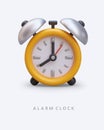 Analog alarm clock in cartoon style. Last time offer. Color vertical poster