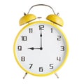 Analog alarm clock showing nine o`clock, 9pm or 9 am isolated on white background Royalty Free Stock Photo