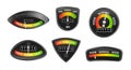 Analog business speedometers collection. Set of retro stylish icons on a black background in speedometer form. Vintage