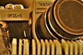 Close up of a Yashica analog camera.