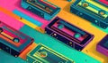 Analog cassette tape with colorful abstract background Creating using generative AI Royalty Free Stock Photo