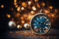 analog clock, confetti and star, new year concept, mockup, copy space