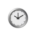 Clock face displaying time with silver frame on a clean white backdrop Royalty Free Stock Photo