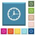 Analog clock white icons on edged square buttons