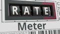 Analog counter displays RATE text, conceptual 3D rendering
