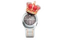 Analog digital watch with golden crown, 3D rendering