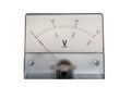 Analog direct current voltmeter dial isolated on white background with clipping path.