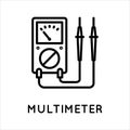 Analog multimeter line icon, tester, measuring instrument in simple style isolated on white background. Measurement of