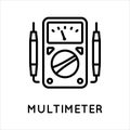 Analog multimeter line icon, tester, measuring instrument in simple style isolated on white background. Measurement of