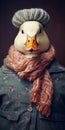 Analog Photo Portrait: Duck In Sweater And Scarf With Braids