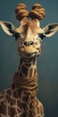 Analog Photo Portrait Of Giraffe With Braided Braids And Trachten