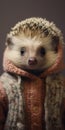 Analog Photo Portrait: Hedgehog In Knitwear With Braids Royalty Free Stock Photo