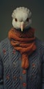 Analog Photo Portrait: Human Holding Bird With Knitwear Braids