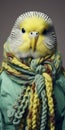 Analog Portrait: Budgerigar With Knitwear Braids Royalty Free Stock Photo