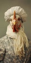 Analog Portrait Of A Chicken With Knitwear Braids