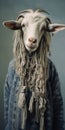 Analog Portrait: Goat With Braids In Knitwear - Fine Art Photography