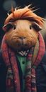 Analog Portrait: Guinea Pig With Stylish Hair And Knitwear