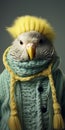 Analog Portrait: Parrot In Sweater And Hat With Braids - Unique Pigeoncore Photography