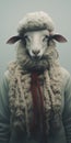 Analog Portrait: Sheep In Knitwear With Braids And Horn-like Scarf