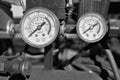 Analog pressure gauge of air compressor in monochrome color Royalty Free Stock Photo