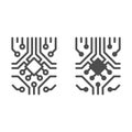 Analog processor circuit with diode and microchip line and solid icon, electronics concept, PCB vector sign on white