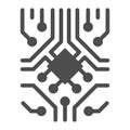 Analog processor circuit with diode and microchip solid icon, electronics concept, PCB vector sign on white background